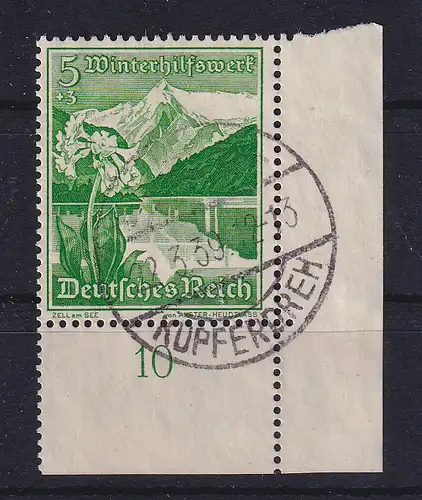 Dt. Reich 1938 WHW Mi.-Nr. 755 Eckrandstück UR O BRÜX