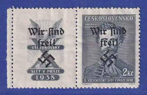 Sudetenland (Rumburg) 1938 Sondermarke mit Zierfeld 2 Kc Mi.-Nr. 50 Zf w *