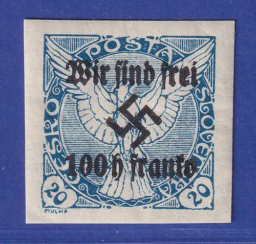 Sudetenland (Rumburg) 1938 Freimarke 100 H auf 20 H Mi.-Nr. 20 postfrisch **