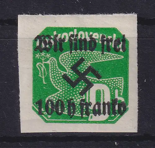 Sudetenland (Rumburg) 1938 Freimarke 100 H auf 9 H Mi.-Nr. 30 postfrisch **