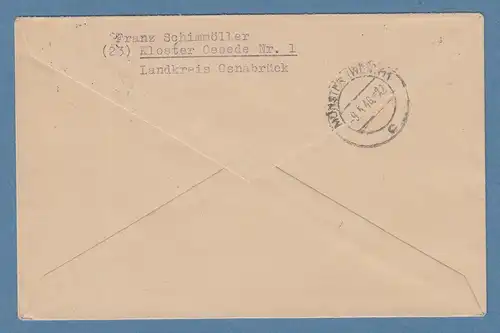 Bizone AM-Post 1 Reichsmark Mi.-Nr. 35 auf R-Brief, O OSNABRÜCK 9.5.46 gpr. BPP