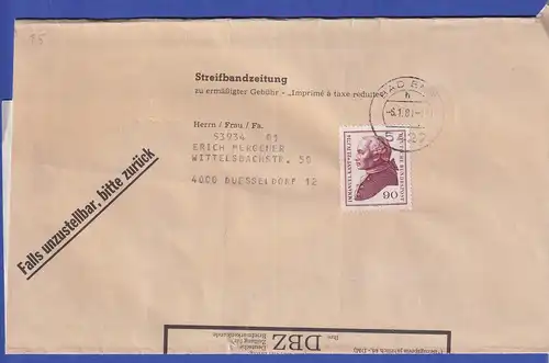 Bund Mi.-Nr. 806 als EF auf Zeitungsstreifband gestempelt 1981