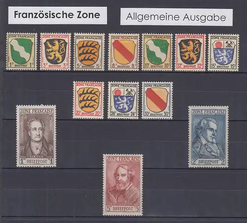 Französische Zone allg. Ausgabe Wappen / Dichter kpl. Mi.-Nr. 1-13 postfrisch **