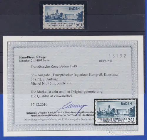 Französische Zone Baden Ingenieurkongess Konstanz, seltene Type II  **, Befund