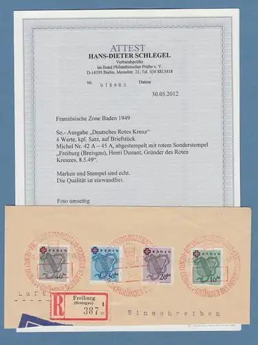 Französische Zone Baden Rotes Kreuz Wappen Mi.-Nr. 42-45 A mit So.-O, Attest 