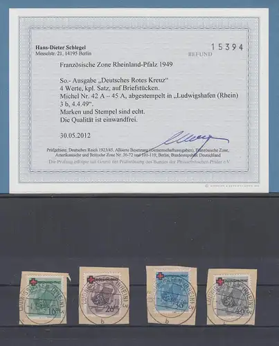 Französische Zone Rhl.-Pfalz Rotes Kreuz Wappen Mi.-Nr. 42-45 A gest., Befund
