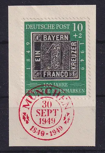 Bund 100 Jahre Briefmarken 1949 Mi.-Nr. 113 mit rotem Ersttags-O auf Briefstück