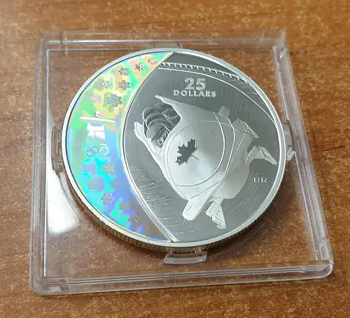 Kanada: Olympische Spiele Vancouver 2008 Hologramm-Silbermünze Bob 25 Dollar