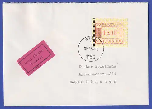 Österreich FRAMA-ATM Nr. 1 Wert 16.00 auf R-Brief O WIEN 10.7.84