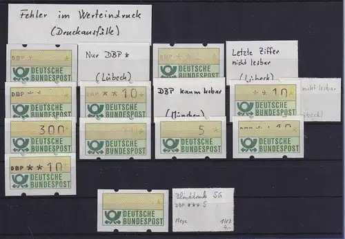 Bund 1. ATM Ausgabe Lot 12 verschiedene Werteindruck-Teildrucke **