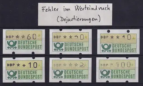 Deutschland ATM Mi.-Nr. 1.1 Lot 6 verschiedene Typenrad-Justierfehler **