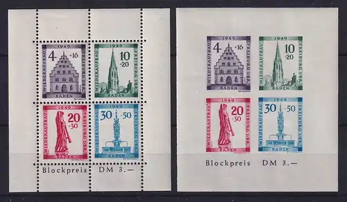 Französische Zone Baden Wiederaufbau Freiburg Mi.-Nr Block 1 A und 1 B **