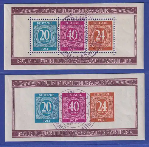 All. Besetzung Blockpaar Altershilfe 1946 Mi.-Nr. Block 12 A / B mit Sonder-O 