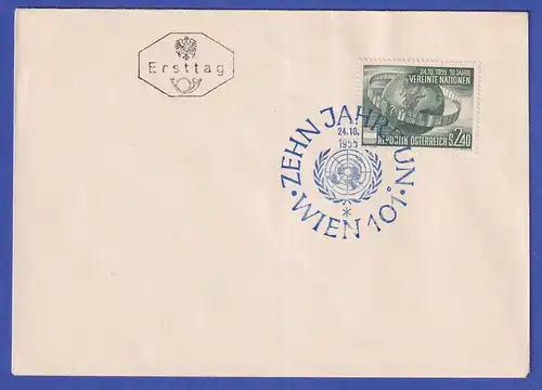 Österreich 1955 Zehn Jahre UNO  Mi.-Nr. 1022 auf sehr dekorativem FDC
