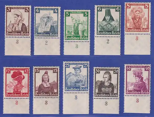 Dt. Reich 1935 Nothilfe Volkstrachten Mi.-Nr. 588-597 Unterrandstücke **