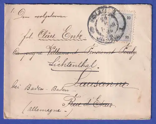 Österreich Brief von Iglau nach Lausanne, nachgesandt nach Lichtenthal 1898