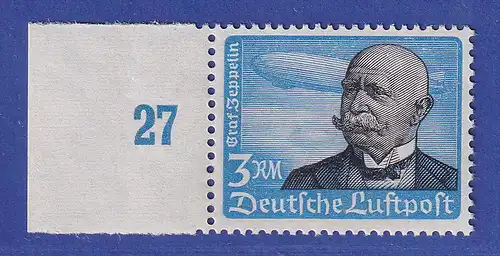Dt. Reich 1934 Graf Zeppelin 3 RM Mi.-Nr. 539y Seitenrandstück ** gepr. SCHLEGEL