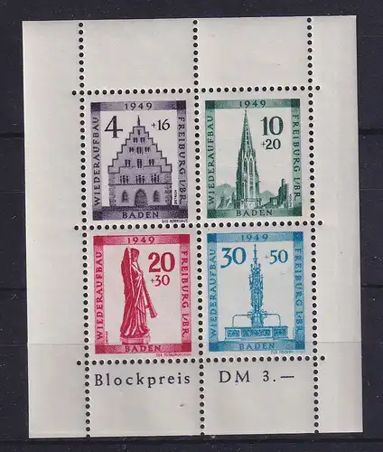 Französische Zone, Baden, Wiederaufbau Freiburg/Br. Block 1 A postfrisch **