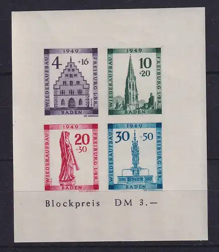 Französische Zone, Baden, Wiederaufbau Freiburg/Br. Block 1 B postfrisch **