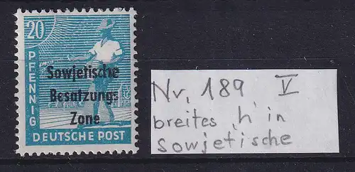 SBZ allg. Ausgabe 1948 Mi.-Nr. 189 Plattenfehler V breites h in Sowjetische ** 