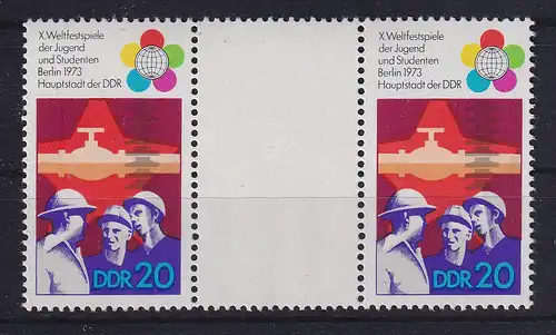 DDR 1973 Weltfestspiele Mi.-Nr. 1864 mit Plattenfehler I im Zwischenstegpaar **