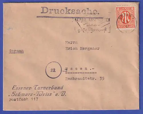 Bizone AM-Post 8 Pf Mi.-Nr. 5z als EF auf Drucksache 21-50 g  SELTEN !