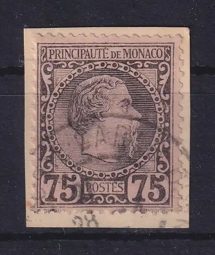 Monaco 1885 Fürst Charles III. 75 C Mi.-Nr. 8 auf kleinem Briefstück
