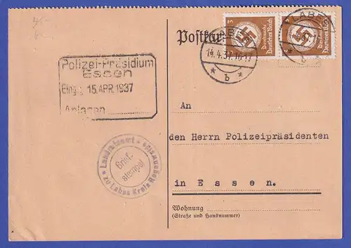 Dt. Reich 1937 Dienstmarke Mi.-Nr. 132 senkr. Paar auf Postkarte O LABES