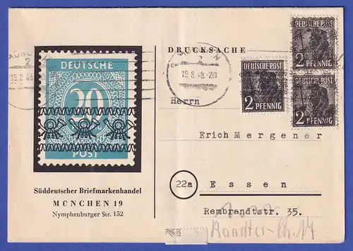 Bizone 1948 Bandaufdruck 2 Pf Mi.-Nr. 36 I und II auf philatel. Drucksache
