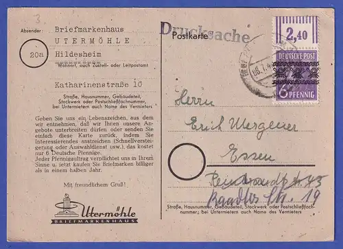 Bizone 1948 Bandaufdruck Mi.-Nr. 37 I WOR auf Drucksache v. Hildesheim n. Essen