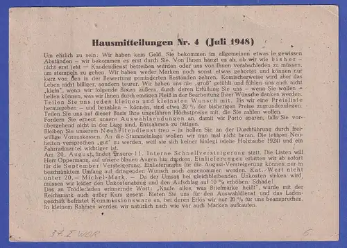 Bizone 1948 Bandaufdruck Mi.-Nr. 37 I WOR auf Drucksache v. Hildesheim n. Essen
