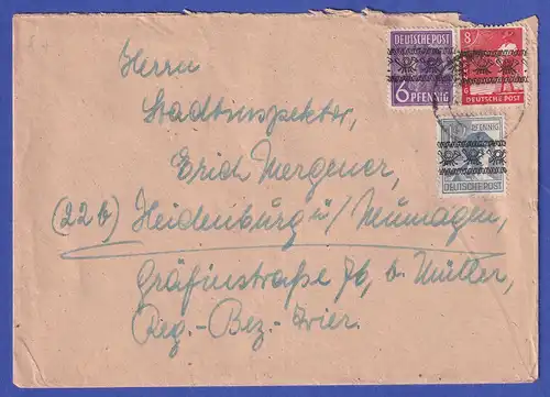 Bizone 1948 Bandaufdruck Mi.-Nr. 37,38,40 I auf Brief von Essen nach Heidenburg