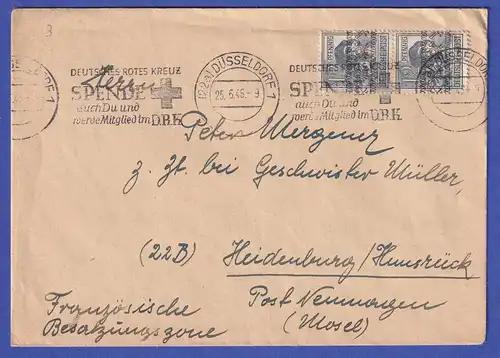 Bizone 1948 Bandaufdruck 12 Pf Mi.-Nr. 40 I Paar auf Brief Düsseldorf-Heidenburg