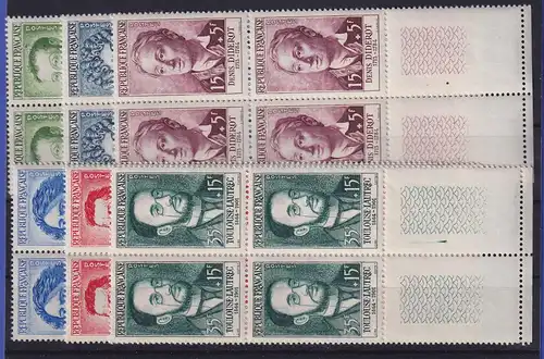 Frankreich 1958 Persönlichkeiten Mi.-Nr. 1202-1207 Unterrandviererblocks **