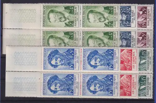 Frankreich 1958 Persönlichkeiten Mi.-Nr. 1202-1207 Oberrandviererblocks **