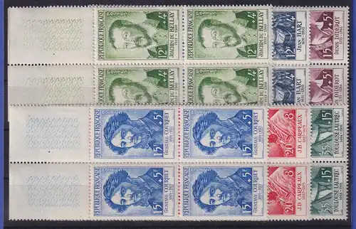 Frankreich 1958 Persönlichkeiten Mi.-Nr. 1202-1207, Oberrandviererblocks **