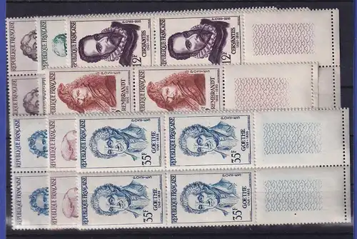 Frankreich 1957 Persönlichkeiten  Mi.-Nr. 1167-1173 als Unterrandviererblocks **