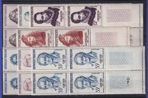 Frankreich 1957 Persönlichkeiten  Mi.-Nr. 1167-1173 in Unterrandviererblocks **