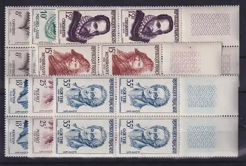Frankreich 1957 Persönlichkeiten  Mi.-Nr. 1167-1173 als Oberrandviererblocks **