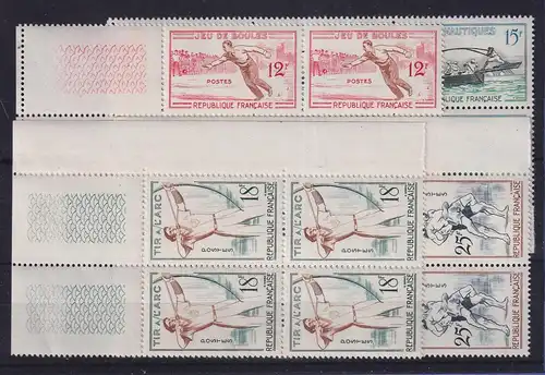 Frankreich 1958 tradition. Sportarten Mi.-Nr. 1197-1200 Eckrandviererblocks **