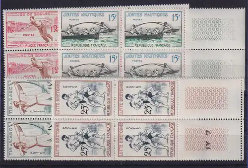Frankreich 1958 tradition. Sportarten Mi.-Nr. 1197-1200 Randviererblocks **