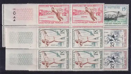 Frankreich 1958 tradition. Sportarten Mi.-Nr. 1197-1200 als Randviererblocks **