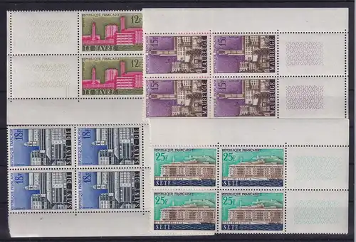 Frankreich 1958 Stadtansichten Mi.-Nr. 1188-1191 Eckrandviererblocks **