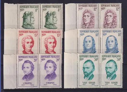 Frankreich 1956 Persönlichkeiten Mi.-Nr. 1110-1115 li. Seitenrandpaare **
