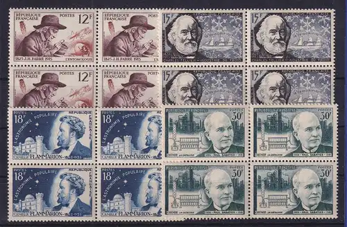 Frankreich 1956 Wissenschaftler Mi.-Nr. 1083-1086 Viererblocks postfrisch **