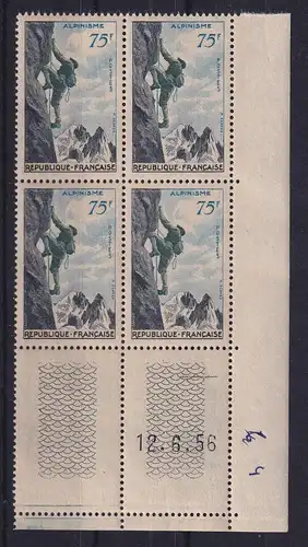 Frankreich 1956 Bergsteigen Mi.-Nr. 1103 Eckrandviererblock UR postfrisch **
