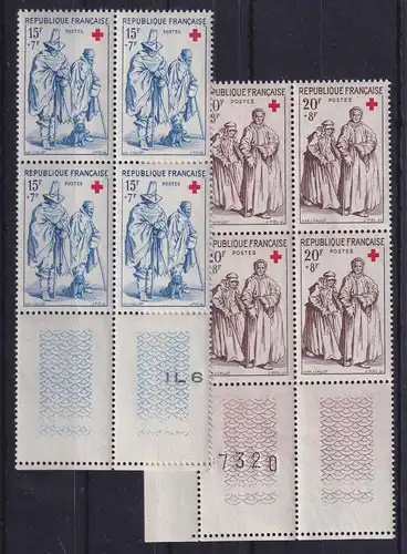 Frankreich 1957 Rotes Kreuz Mi.-Nr. 1175-1176 Unterrandviererblocks **