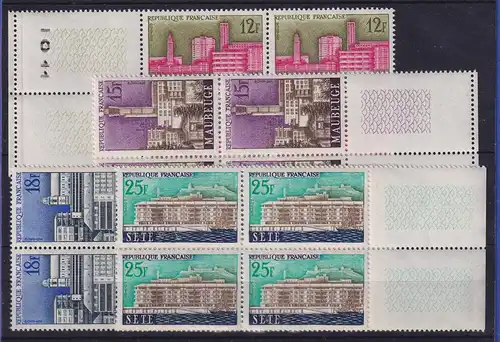 Frankreich 1958 Stadtansichten Mi.-Nr. 1188-1191 Randviererblocks **