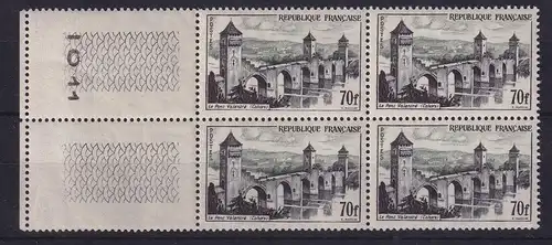 Frankreich 1957 Brücke in Cahors Mi.-Nr. 1147 li. Seitenrandviererblock **