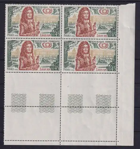 Frankreich 1970 Ludwig XIV. Mi.-Nr. 1727 Eckrandviererblock UR postfrisch **